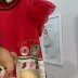 Vestido Infantil Kukiê Vermelho Manga Tule Gola Fio Dourado Ursinho Natalino