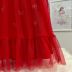 Vestido Infantil Kukiê Vermelho Sobrep. Tule Manga Tule Babados Laço Strass 