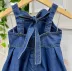 Vestido Infantil Luluzinha Jeans Escuro com Aplicação de Flor