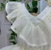 Vestido Infantil de Festa Luluzinha Off-White em Camadas de Tule Bordado com Miçangas e Strass