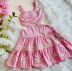 Vestido Infantil Luluzinha Rosa Claro de Linho com Renda Entremeios e Bordado Richelieu