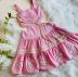 Vestido Infantil Luluzinha Rosa Claro de Linho com Renda Entremeios e Bordado Richelieu