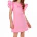 Vestido Infantil Luluzinha Rosa Linho Manga Babados Corações Telados