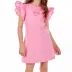 Vestido Infantil Luluzinha Rosa Linho Manga Babados Corações Telados