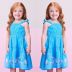 Vestido Infantil Momi Azul Alça Fina Babado Estampa Floral Branca Relevo Babados