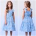 Vestido Infantil Momi Azul Celeste Bordado Flores Brancas Amarração Ombros 