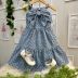 Vestido Infantil Momi Azul Celeste Bordados Floral Laço