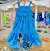 Vestido Infantil Momi Azul Celeste Laise com Babados e Alcinha