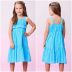 Vestido Infantil Momi Azul Celeste Laise com Babados e Alcinha