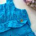 Vestido Infantil Momi Azul Celeste Laise com Babados e Alcinha