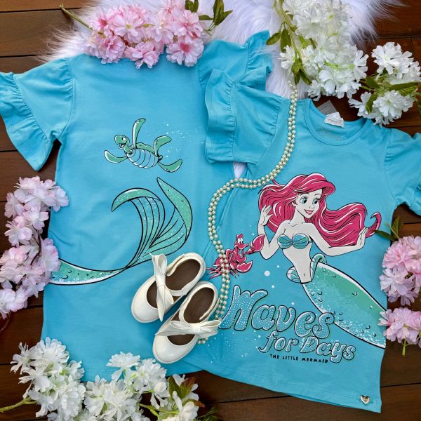 Vestido Infantil Momi Azul Céu Disney A Pequena Sereia