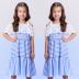 Vestido Infantil Momi Azul Cobalto/ Branco Listrado Babados Renda