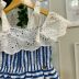 Vestido Infantil Momi Azul Cobalto/ Branco Listrado Babados Renda