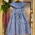 Vestido Infantil Momi Azul Escuro de Voil com Gola Babado e Cinto de Tecido