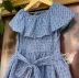 Vestido Infantil Momi Azul Escuro de Voil com Gola Babado e Cinto de Tecido