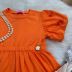 Vestido Infantil Momi Laranja Manga Balonê Aplique Flores