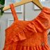 Vestido Infantil Momi Laranja Neon de Laise com Babados