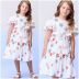 Vestido Infantil Momi Off White Bordado Flores Preta/Vermelha Tricoline Babados Amarrações Cintura 