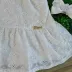 Vestido Infantil Momi Off-White em Laise Laço Centralizado Babados