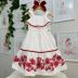 Vestido Infantil Momi Off White Sianinha Vermelha Ombros Flutuantes Estampa Floral Babado