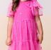 Vestido Infantil Momi Pink Tule Apliques de Coração em Paetês