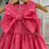 Vestido Infantil Momi Rosa Chiclete de Laise com Laço