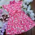 Vestido Infantil Momi Rosa Neon Floral Manga Flutuante Bordado