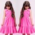 Vestido Infantil Momi Rosa Neon Laise Manga Alcinha com Laço