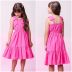 Vestido Infantil Momi Rosa Neon Laise Manga Alcinha com Laço