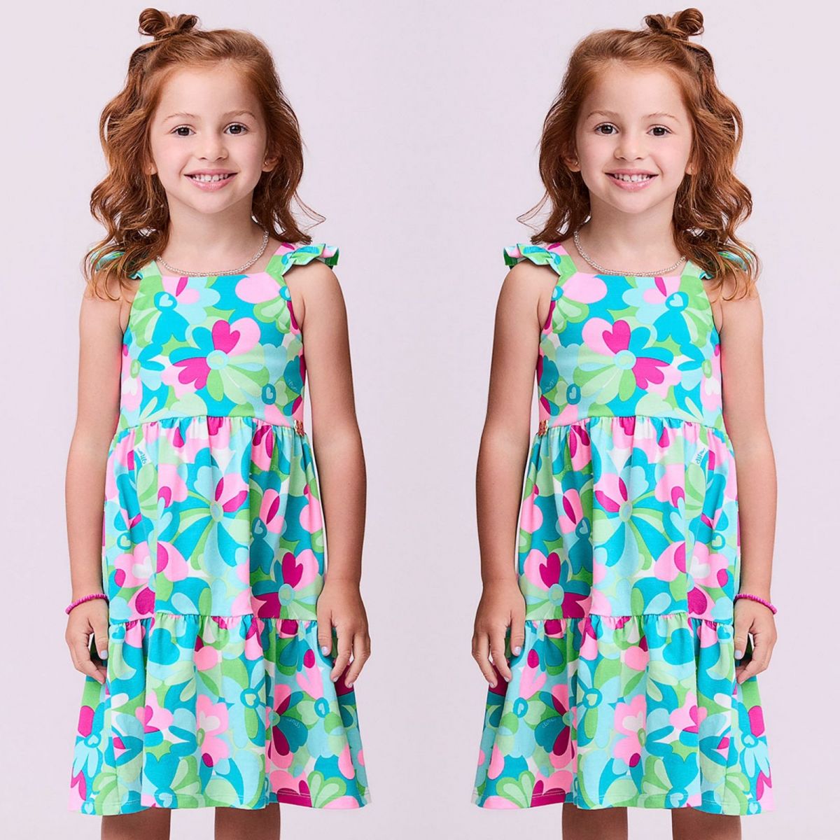 Vestido Infantil Momi Tons De Verde Rosa Claro Pink Floral Camuflado