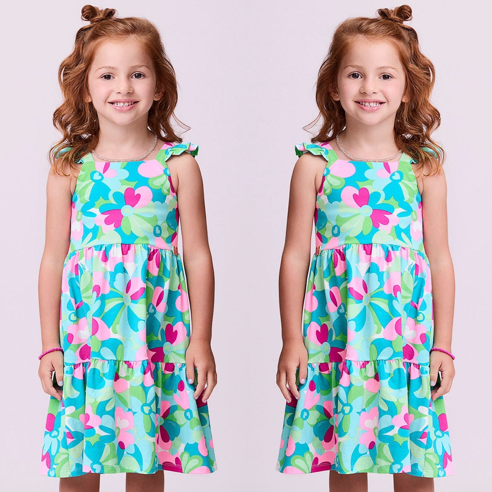 Vestido Infantil Momi Tons De Verde Rosa Claro Pink Floral Camuflado