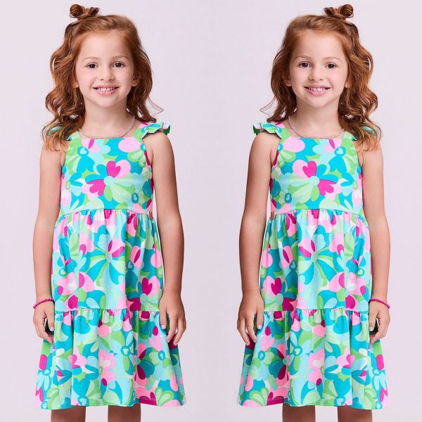 Vestido Infantil Momi Tons De Verde Rosa Claro Pink Floral Camuflado