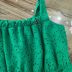 Vestido Infantil Momi Verde Em Laise Liso Alça Fina Amarração Cintura Babados