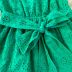 Vestido Infantil Momi Verde Em Laise Liso Alça Fina Amarração Cintura Babados