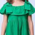 Vestido Infantil Momi Verde Kentucky Liso Amarração Ombros Babados