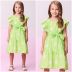 Vestido Infantil Momi Verde Limão Bordado Flores Manga Babado e Faixa