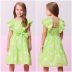 Vestido Infantil Momi Verde Limão Bordado Flores Manga Babado e Faixa