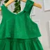 Vestido Infantil Momi Verde Liso Laço Ombro Strass Babados