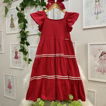 Vestido Infantil Momi Vermelho Gola Inglesa Bordada na EuroBabyKids