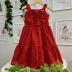 Vestido Infantil Momi Vermelho Laise Liso Alça Fina Laço Babados