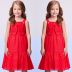 Vestido Infantil Momi Vermelho Laise Liso Alça Fina Laço Babados