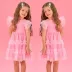 Vestido Infantil Mon Sucré Rosa Tule com Camadas Manga Fru Fru Cinto Tule