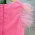 Vestido Infantil Mon Sucré Rosa Tule com Camadas Manga Fru Fru Cinto Tule