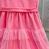 Vestido Infantil Mon Sucré Rosa Tule com Camadas Manga Fru Fru Cinto Tule