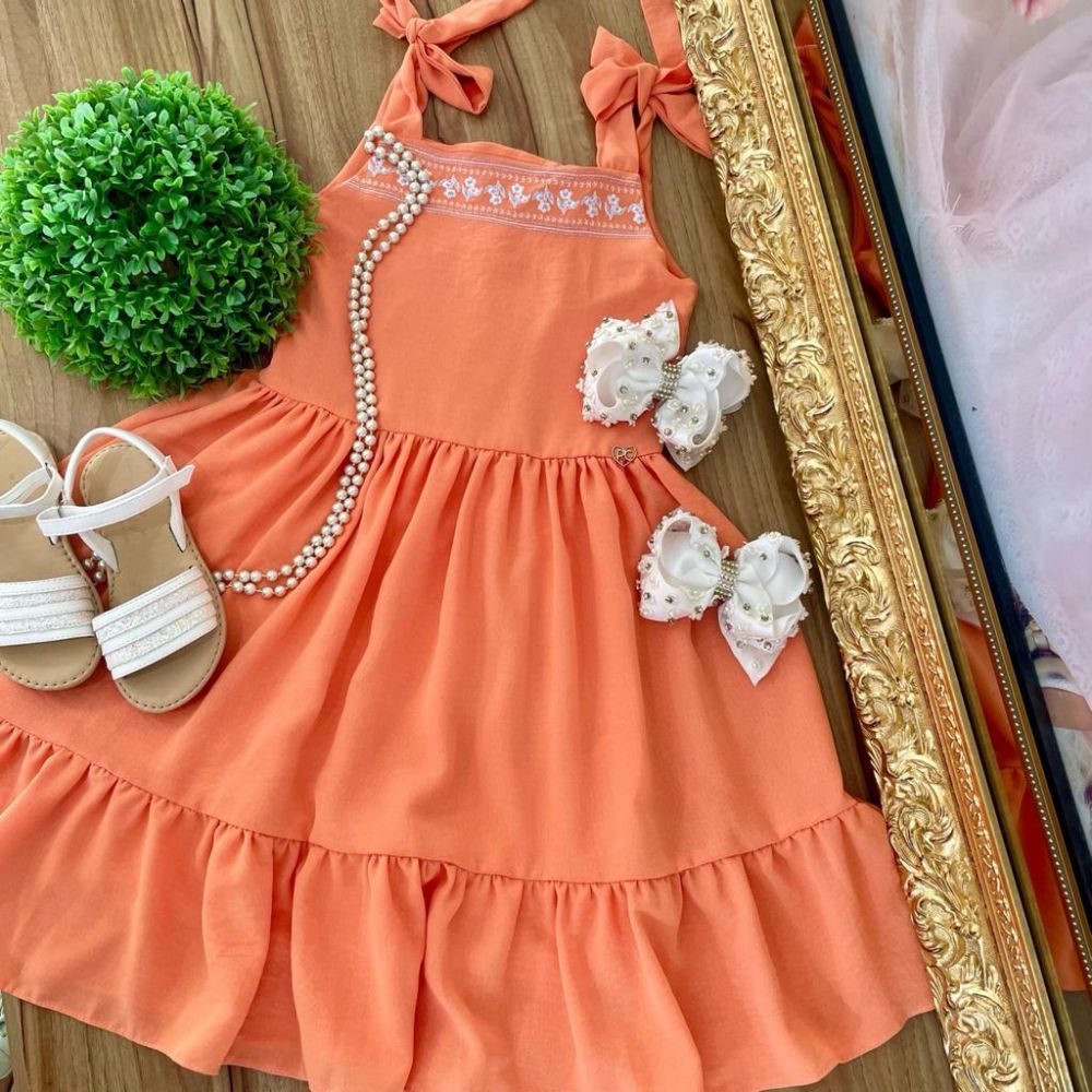 Vestido Infantil Petit Cherie Verão Branco Crochê