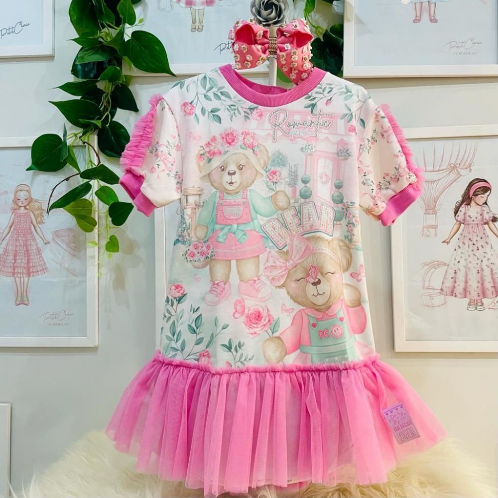 Vestido Infantil Princesa Barrado Moldura Floral Rosa Petit Cherie na  EuroBabyKids