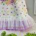 Vestido Infantil Petit Cherie Off White Lilás Manga Tule Floral Cachorrinha Laço Babados Strass