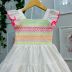 Vestido Infantil Petit Cherie Off White Manga Frufru Bordado Colorido Neon Ursinhos Amarração Costas