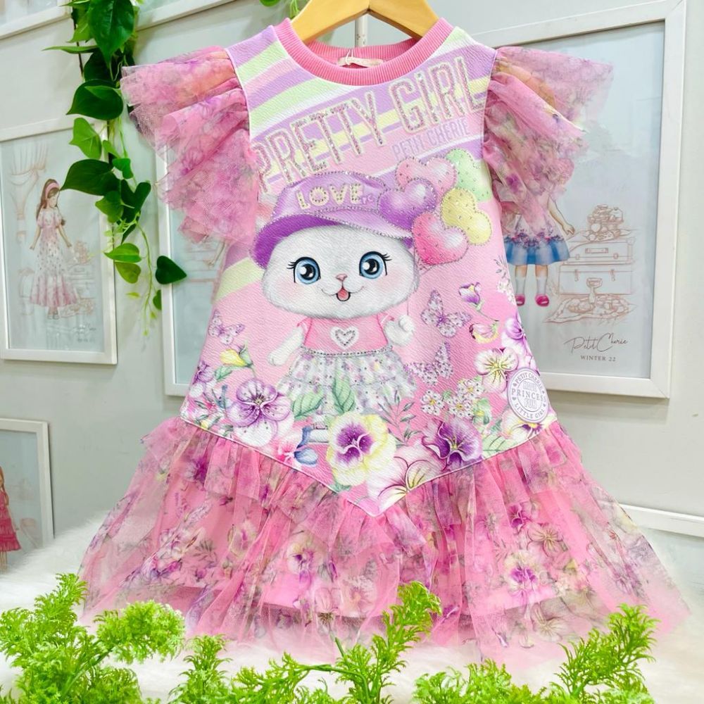 Vestido Infantil Princesa Barrado Moldura Floral Rosa Petit Cherie na  EuroBabyKids