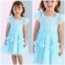 Vestido Infantil Petit Cherrie Azul Celeste Tule corações Paetê Coloridos Laços Ombro em Ba